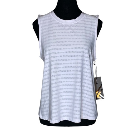 Kyodan Tops - KYODAN New White Striped Sleeveless Tank Top Activewear Yoga Heart Hem Sz Medium